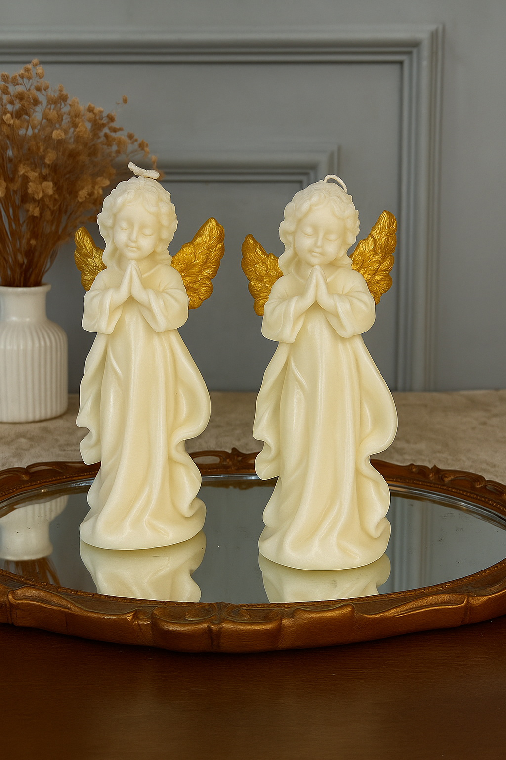 Angel Prayer Candle, Christian Guardian Angel Wax Figurine, Religious Home Decor, Memorial or Christmas Gift CDLAF01